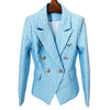 HIGHSTREET Women's Elegant Stylish Fashion Geometric Design Office Business Casual Professional Style Light Blue Sky Blue Blazer Jacket - Divine Inspiration Styles