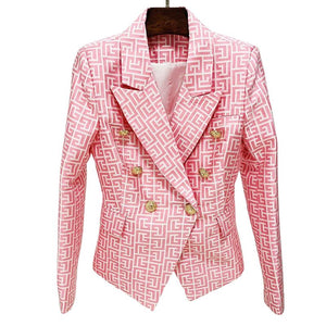 HIGHSTREET Women's Elegant Stylish Fashion Geometric Design Office Business Casual Professional Style Gold Blazer Jacket - Divine Inspiration Styles