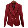 HIGHSTREET Women's Elegant Stylish Fashion Office Professional Woven Plaid Burgundy Red Blazer Jacket - Divine Inspiration Styles