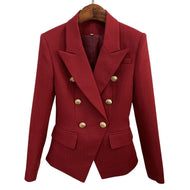 HIGHSTREET Women's Elegant Stylish Fashion Office Professional Woven Plaid Burgundy Red Blazer Jacket - Divine Inspiration Styles