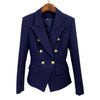 HIGHSTREET Women's Elegant Stylish Fashion Office Professional Woven Plaid Navy Blue Blazer Jacket - Divine Inspiration Styles