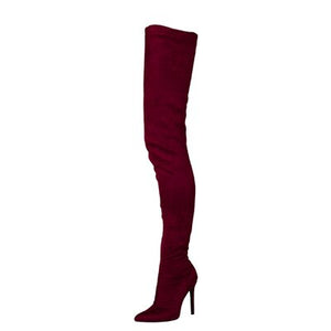 TAMANNA Women's Elegant Fine Fashion Elastic Velvet Thigh High Dress Boots - Divine Inspiration Styles
