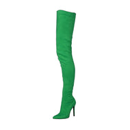 TAMANNA Women's Elegant Fine Fashion Elastic Velvet Thigh High Light Green Dress Boot Shoes - Divine Inspiration Styles