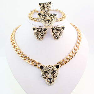 STARLORD Women's Fine Fashion Leopard Statement 4 Piece Gold Jewelry Set