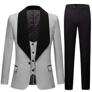 CGSUITS Men's Fashion Formal 3 Piece Royal Blue & Black Tuxedo (Jacket + Vest + Pants) Suit Set