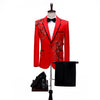 CGSUITS Men's Fashion Floral Applique Black Blazer Suit Jacket & Pants Suit Set