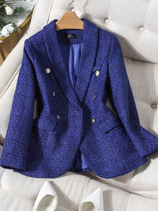 CAROLINE Design Collection Women's Elegant Stylish Fashion Office Professional Woven Plaid Blazer Jacket - Divine Inspiration Styles