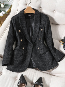 CAROLINE Design Collection Women's Elegant Stylish Fashion Office Professional Woven Plaid Blazer Jacket - Divine Inspiration Styles