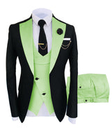 KENTON SUITS Men's Fashion Formal 3 Piece Tuxedo (Jacket + Vest + Pants) Black & Mint Green Suit Set - Divine Inspiration Styles