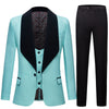CGSUITS Men's Fashion Formal 3 Piece Royal Blue & Black Tuxedo (Jacket + Vest + Pants) Suit Set