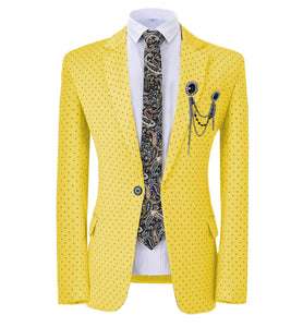 GMSUITS Men's Fashion Formal Luxury Style Royal Blue Polka Dots Blazer Suit Jacket