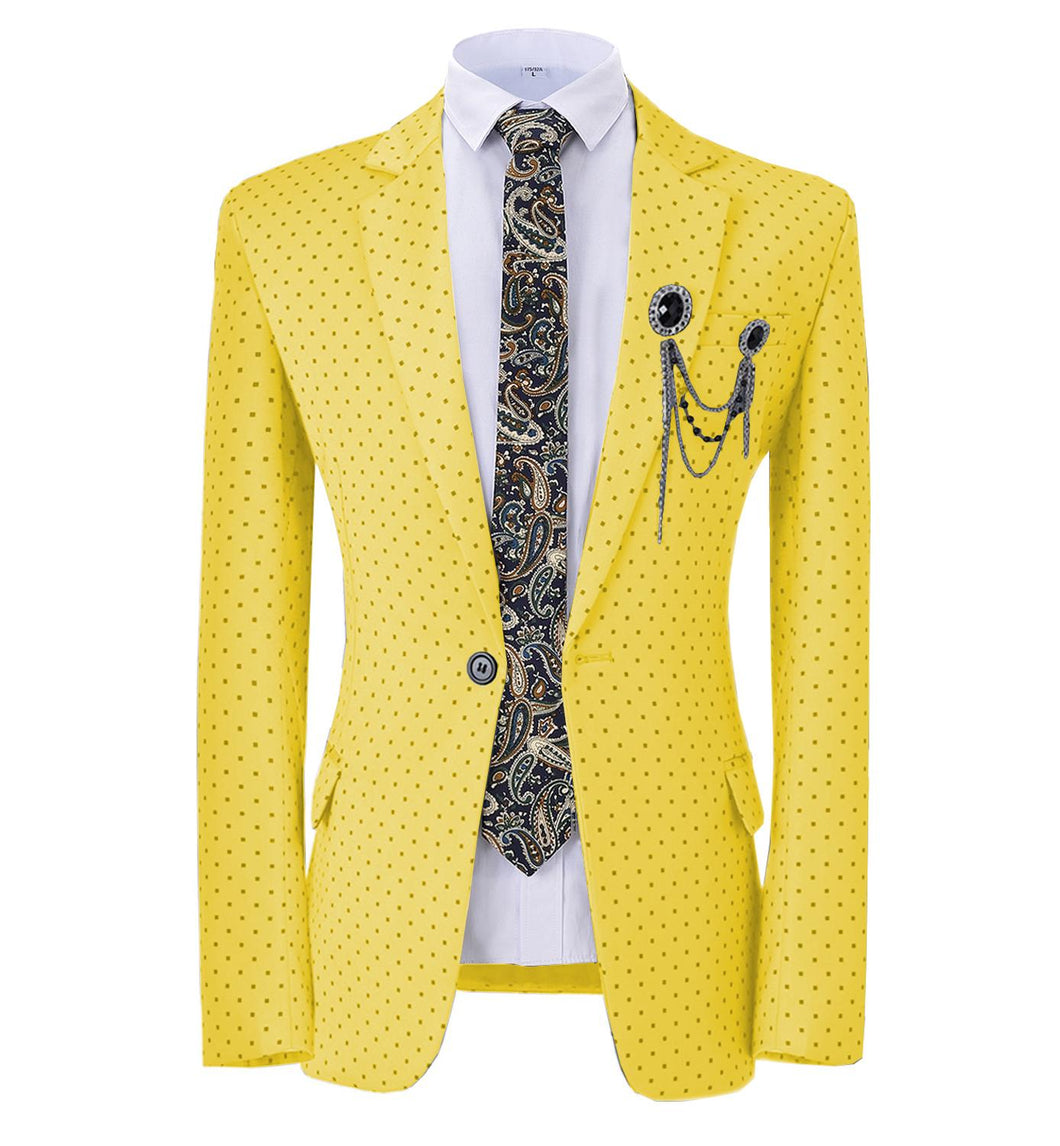 GMSUITS Men's Fashion Formal Luxury Style Yellow Polka Dots Blazer Suit Jacket