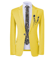 GMSUITS Men's Fashion Formal Luxury Style Yellow Polka Dots Blazer Suit Jacket - Divine Inspiration Styles