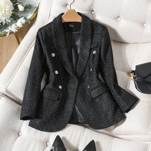 CAROLINE Design Collection Women's Elegant Stylish Fashion Office Professional Woven Plaid Blazer Jacket - Divine Inspiration Styles