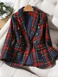 CAROLINE Design Collection Women's Elegant Stylish Fashion Office Professional Woven Plaid Blazer Jacket - Divine Inspiration Styles