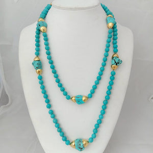 KEYGEMS Women's Elegant Fashion Stylish Genuine Natural Blue Turquoise Necklace Jewelry