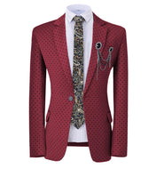 GMSUITS Men's Fashion Formal Luxury Style Burgundy Red Polka Dots Blazer Suit Jacket - Divine Inspiration Styles