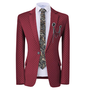 GMSUITS Men's Fashion Formal Luxury Style Yellow Polka Dots Blazer Suit Jacket