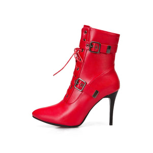 HARTFORD Design Women's Stylish Elegant Fashion Red Designer Leather Boot Shoes - Divine Inspiration Styles