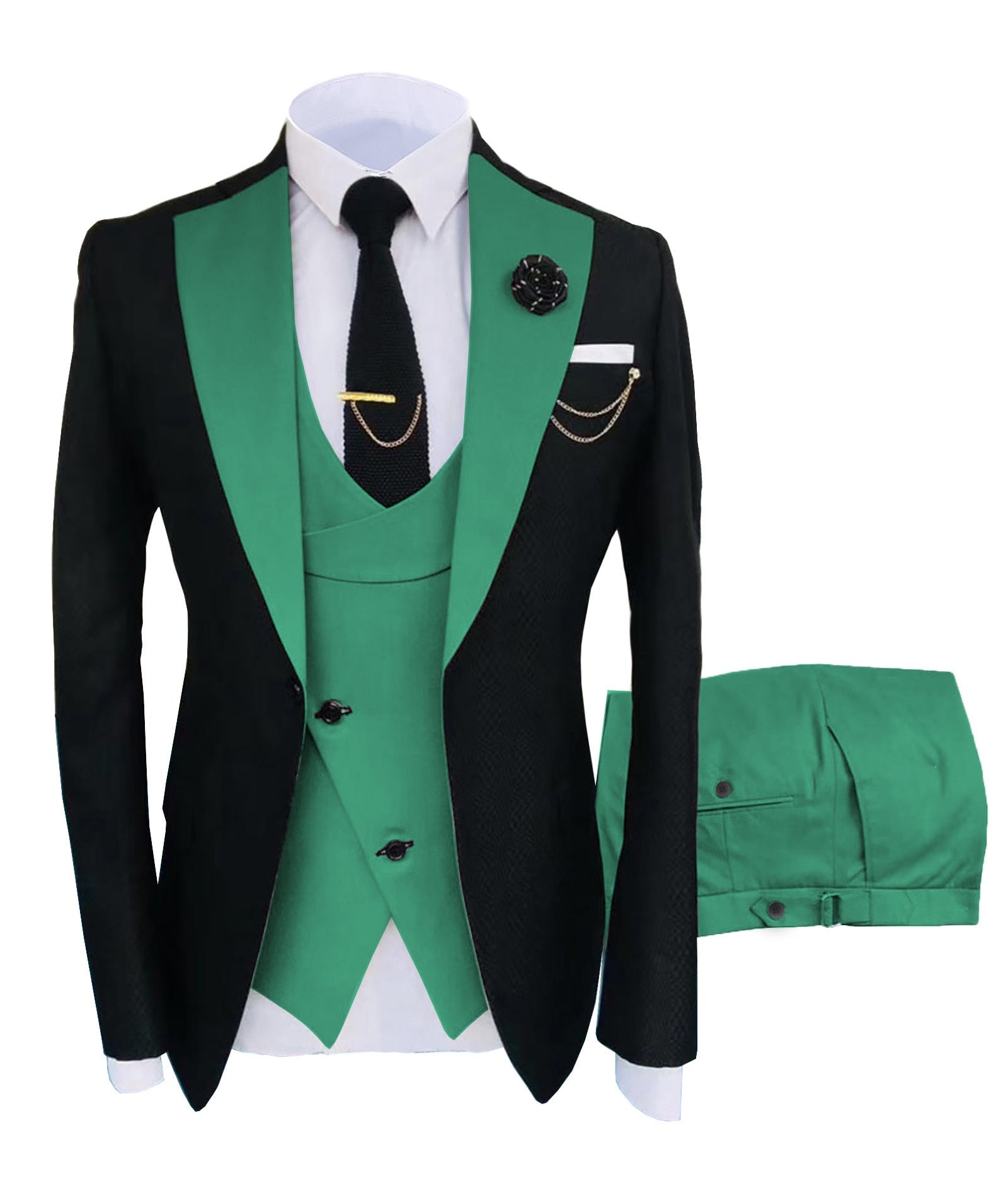 KCT Menswear - Velvet Emerald Green Shiny Silver Sparkle Prom Blazer with  Peak Black Satin Lapel - Luxurious and Stylish for Prom and Formal events