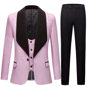 CGSUITS Men's Fashion Formal 3 Piece Royal Blue & Black Tuxedo (Jacket + Vest + Pants) Suit Set