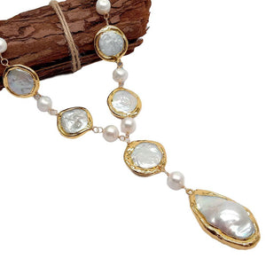 KEYGEMS Women's Elegant Fashion Stylish Genuine Natural Freshwater Pearl & Gold Plated Necklace Jewelry