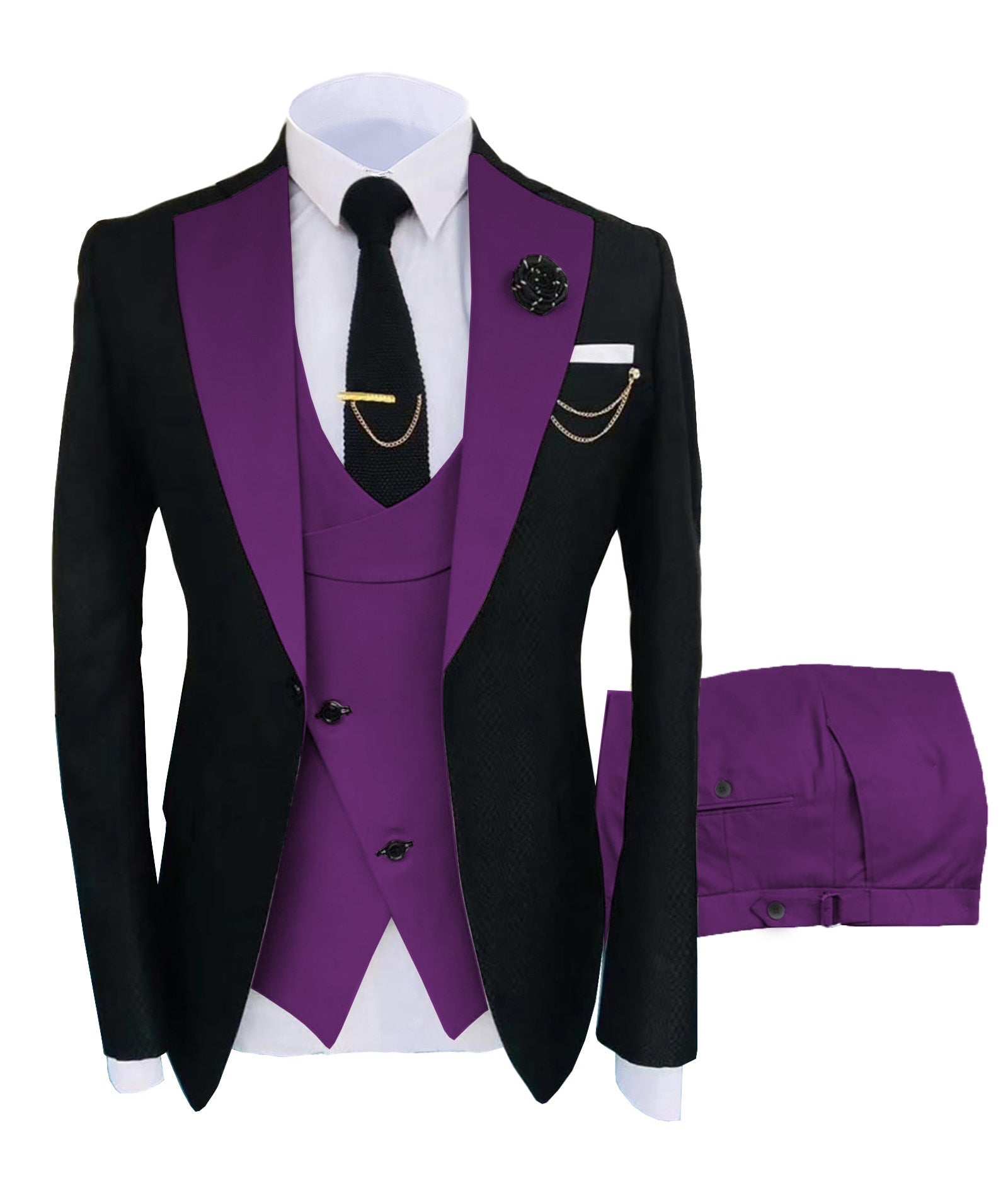 Menseventwear Formal Men's Suits Slim Fit 3 Pieces Notch Lapel Tuxedos (Blazer+Vest+Black Pant) Burgundy / 3XL Menseventwear Formal Men's Suits Slim Fit 3 Pieces Notch Lapel Tuxedos (Blazer+Vest+Black Pant) Burgundy / 3XL