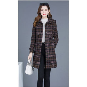 JARAH Design Women's Fine Fashion Elegant Pink & Brown Plaid Luxury Style Wool Coat Jacket