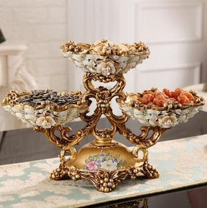 JCLL Luxury Style Diamond Fruit Plate 5 Round Bowls with 1 Centerpiece Bowl Design Ornaments Art Decoration Set - Divine Inspiration Styles