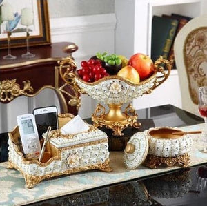 JCLL Luxury Style Diamond Fruit Plate 1 Round Bowl Centerpiece Design Ornaments Art Decoration Set - Divine Inspiration Styles