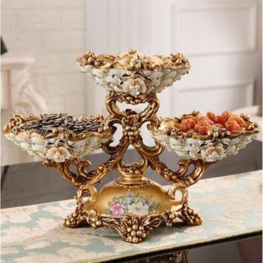 JCLL Luxury Style Diamond Fruit Plate 3 Round Bowls Centerpiece Design Ornaments Art Decoration Sets With Decor Nuts & Candies