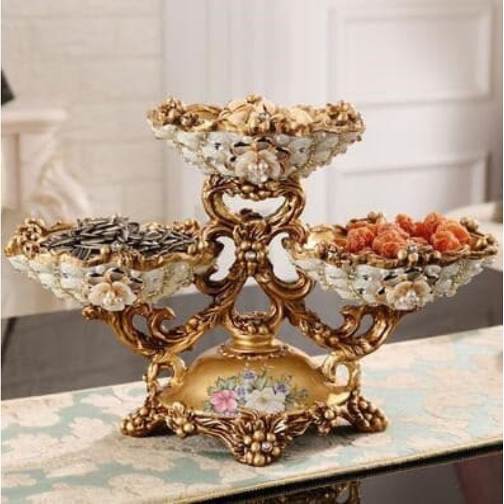 JCLL Luxury Style Diamond Fruit Plate 3 Round Bowls Centerpiece Design Ornaments Art Decoration Sets With Decor Nuts & Candies