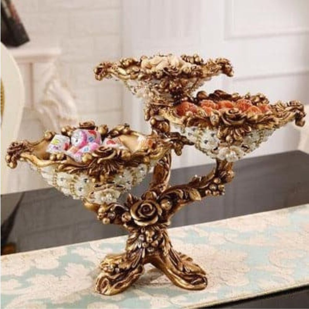 JCLL Luxury Style Diamond Fruit Plate 3 Round Bowls with Rose Tree Centerpiece Stem Design Ornaments Art Decoration Set With Decor Nuts & Candies