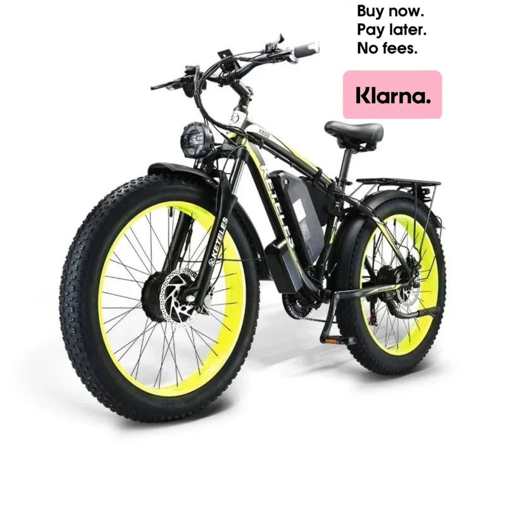 KETELES Electric Bicycle 3000W Dual Motor 52V 26AH Battery Black & Yellow Electric Bike 24 Inch City Cruiser & Mountain Bike