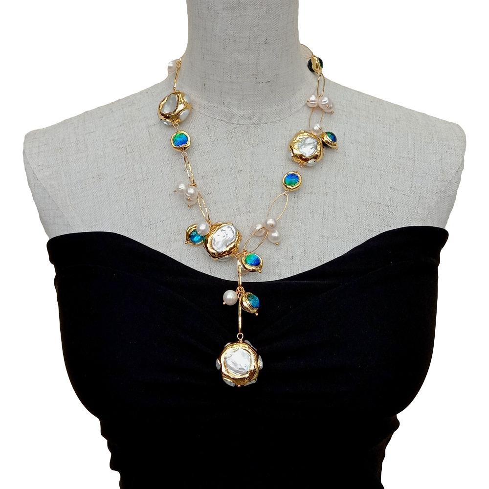 KEYGEMS Women's Elegant Fashion Stylish Genuine Blue Murano Glass & Natural Freshwater Pearl Necklace Jewelry - Divine Inspiration Styles