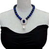 KEYGEMS Women's Elegant Fashion Stylish Genuine Blue Tiger Eye & Pearl Necklace Jewelry