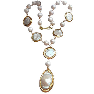 KEYGEMS Women's Elegant Fashion Stylish Genuine Natural Freshwater Pearl & Gold Plated Necklace Jewelry