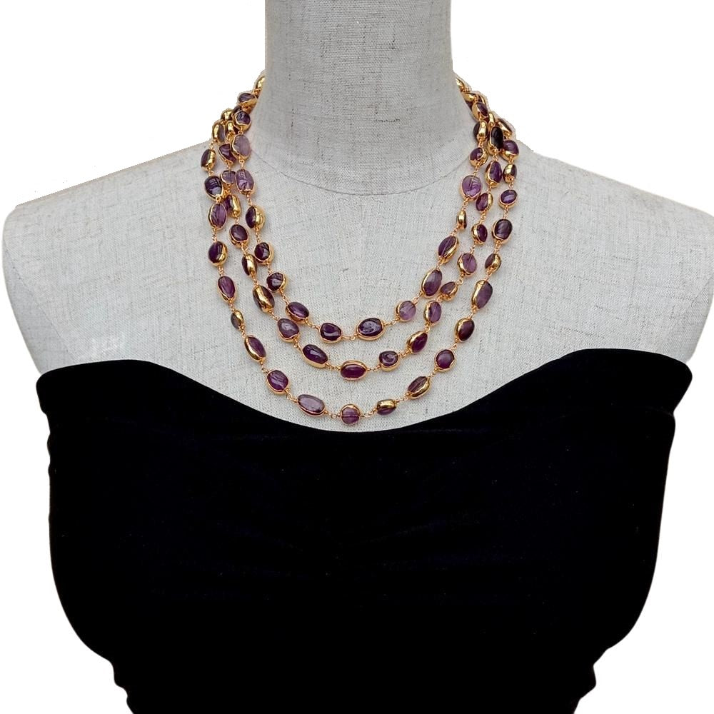 KEYGEMS Women's Elegant Fashion Stylish Genuine Purple Amethyst & Gold Plated Necklace Jewelry - Divine Inspiration Styles
