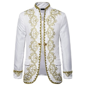 KINGSTON SUITS Men's Fashion Black & Gold Embroidery Regal Palace Style Blazer Jacket & Matching Vest