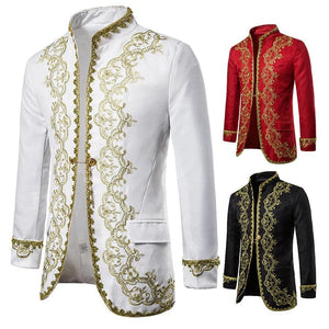 KINGSTON Design Men's Fashion Gold Embroidery Regal Palace Style Blazer Jacket & Matching Vest - Divine Inspiration Styles