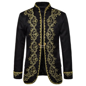 KINGSTON Design Men's Fashion Gold Embroidery Regal Palace Style Blazer Jacket & Matching Vest - Divine Inspiration Styles