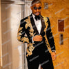 KINGSTON SUITS Men's Fashion Formal 2-Piece Tuxedo (Jacket + Pants) Black & Gold Suit Set
