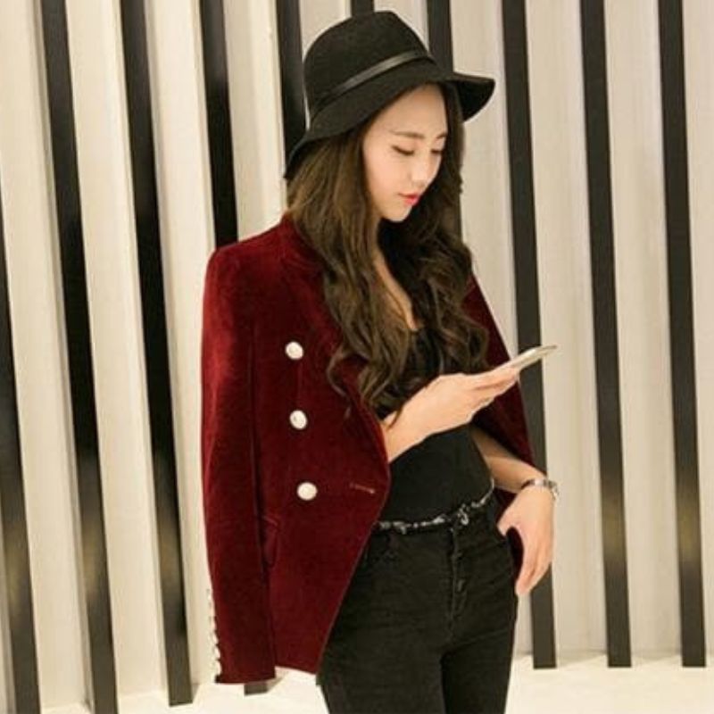 LAURA Design Women's Premium Quality Double Breasted Velvet Blazer