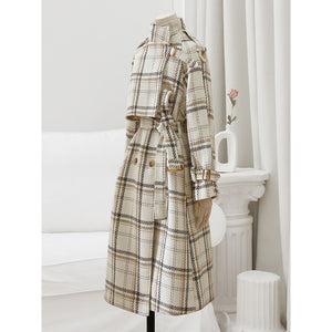 LAUTARO Women's Fine Fashion Elegant Luxury Black Plaid Style Long Wool Coat Jacket - Divine Inspiration Styles