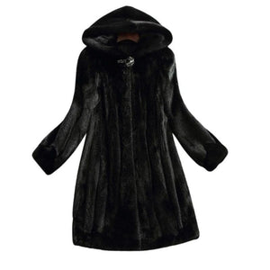 LAUTARO Women's Fine Fashion Luxury Style Long Hooded Faux Fur Coat Jacket