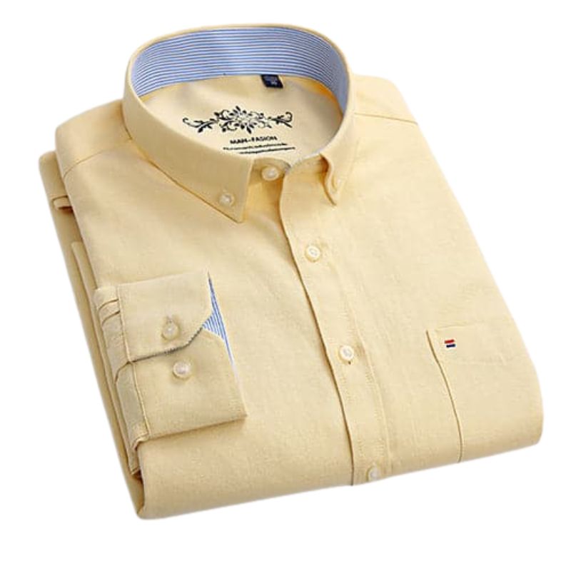 MANFASHION Men's Premium Quality Long Sleeves Mint Green Solid Color Business Dress Shirt Yellow / XL