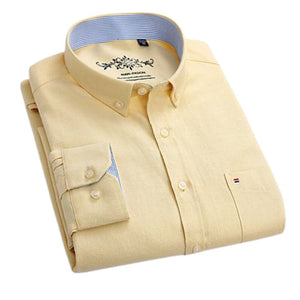 MANFASHION Men's Premium Quality Long Sleeves Yellow Solid Color Business Dress Shirt - Divine Inspiration Styles