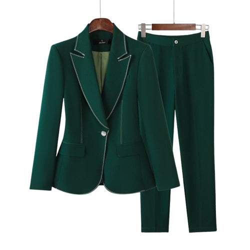 NAVIA SUITS Women's Elegant Stylish Fashion Office Blazer Jacket & Pants Green Suit Set - Divine Inspiration Styles