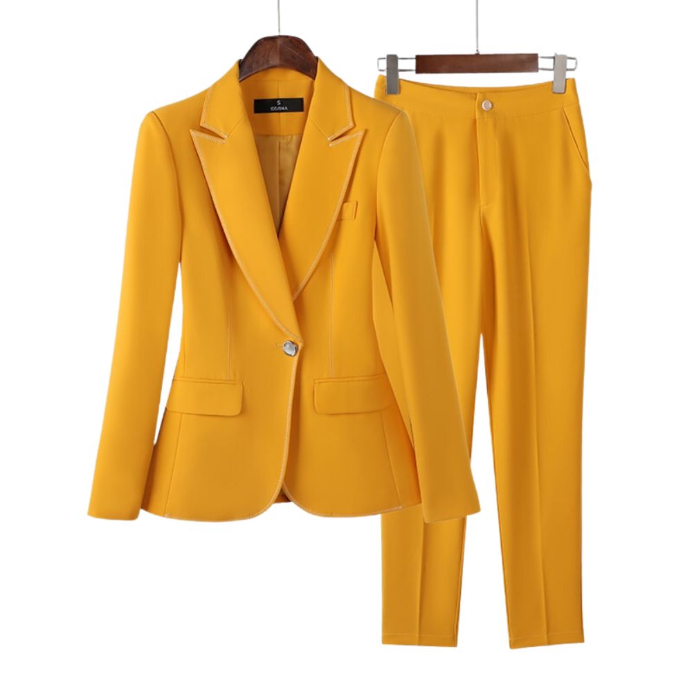 Navia Suits Women's Elegant Stylish Fashion Office Blazer Jacket & Pants Black Suit Set Yellow Blazer & Pants / M