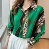 QIQI Women's Elegant Fashion Geometric Contrast Print Lapel Collar Dress Shirt